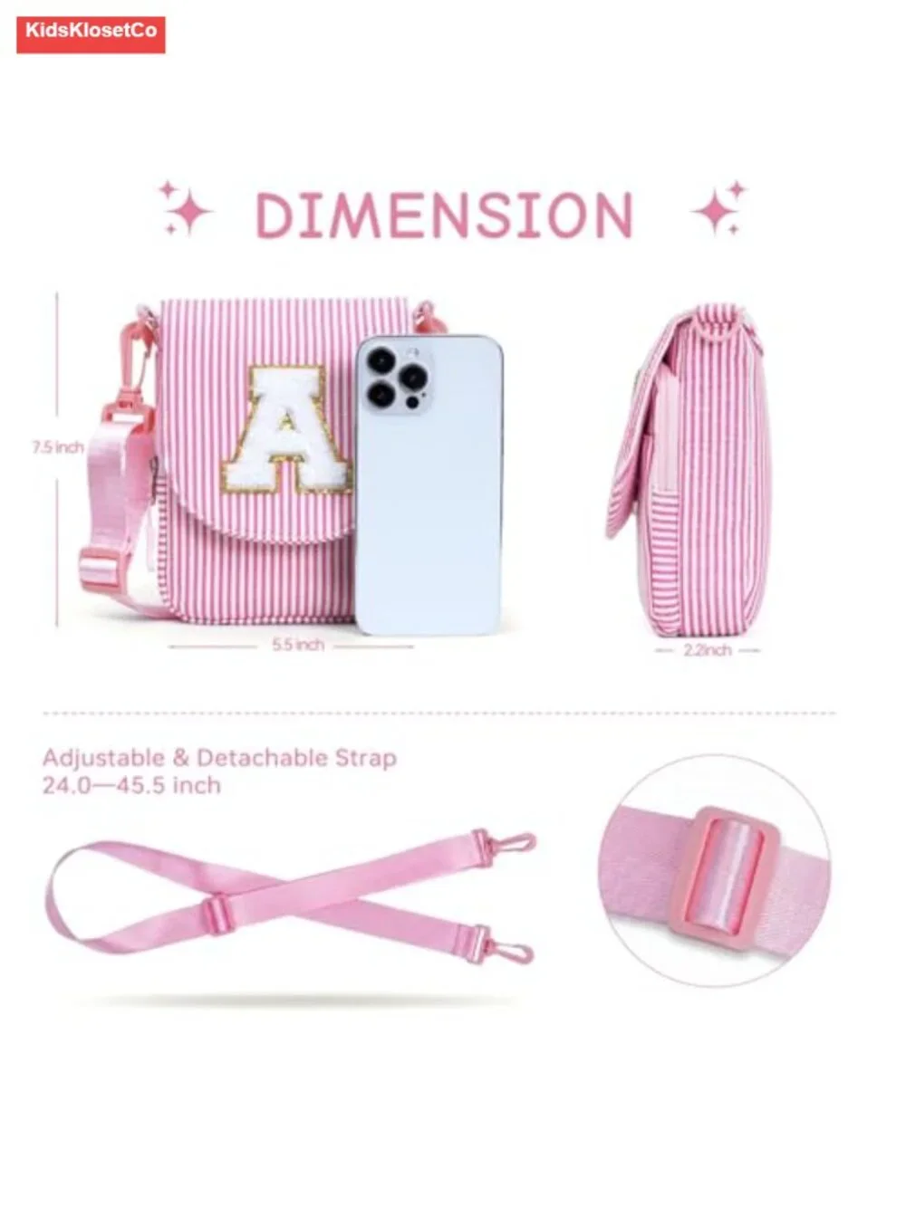 Girls Initial Crossbody Bag with Adjustable Strap, Seersucker, Personalized